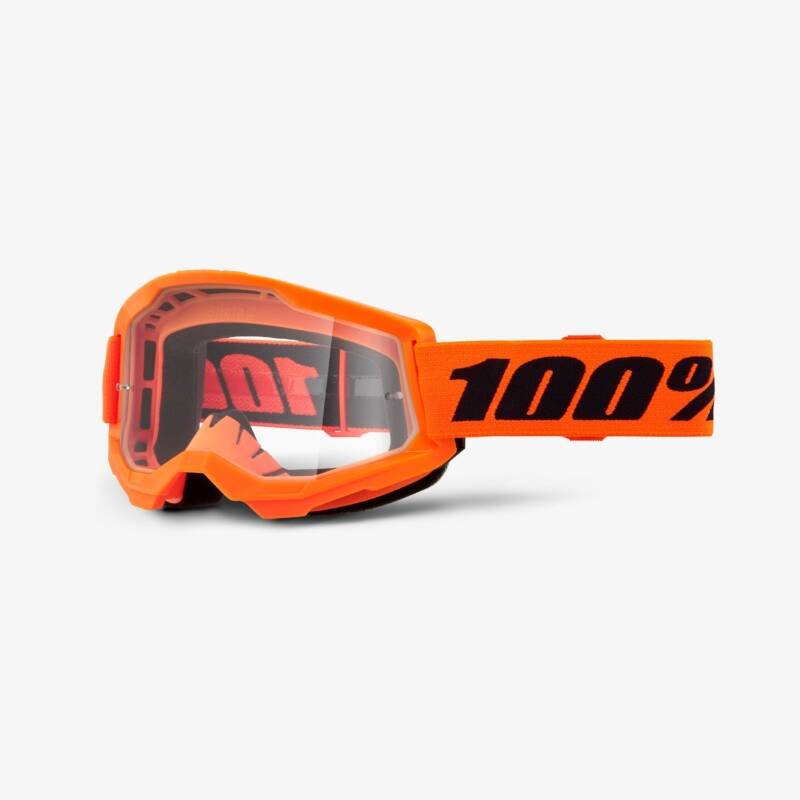 Óculos 100% Strata 2 laranja fluorescente, lente transparente, vista de três quartos