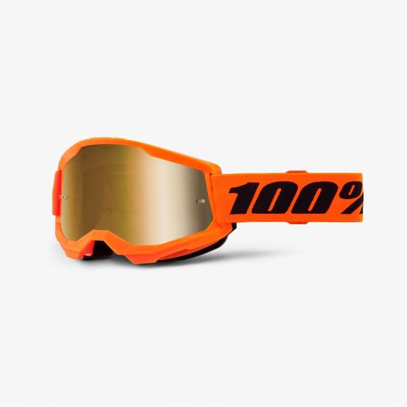 Óculos 100% Strata 2 laranja fluorescente, lente dourada espelhada, vista de três quartos