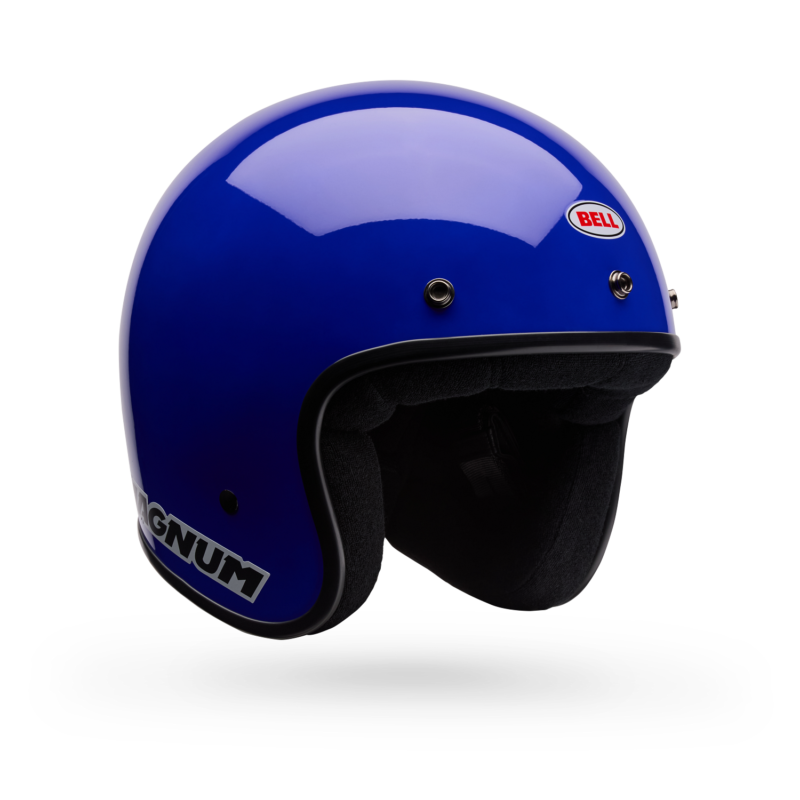 Capacete jet Bell Magnum Solid ECE Blue azul, perspetiva frontal de três quartos