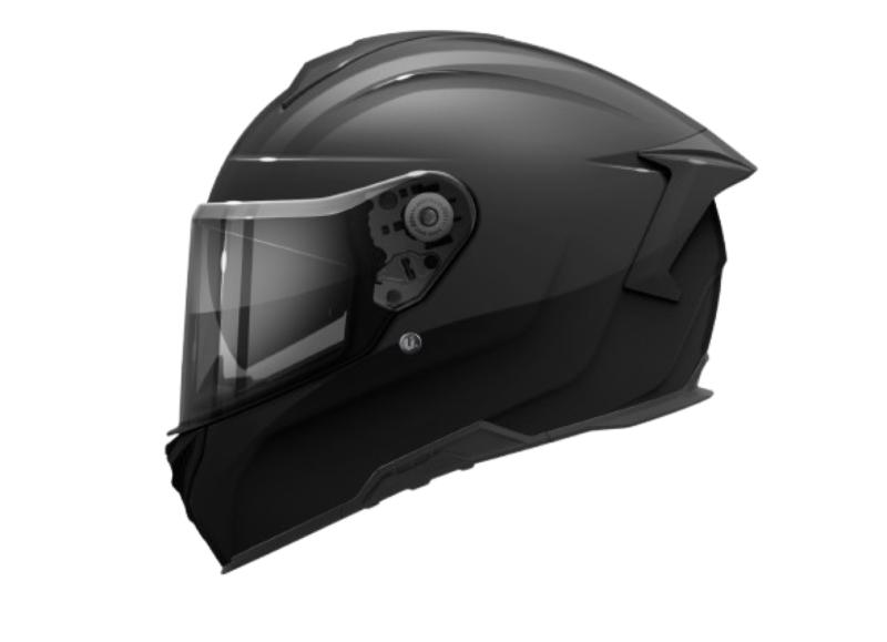 Capacete integral Unik Ultra DV preto brilhante com viseira solar, vista lateral