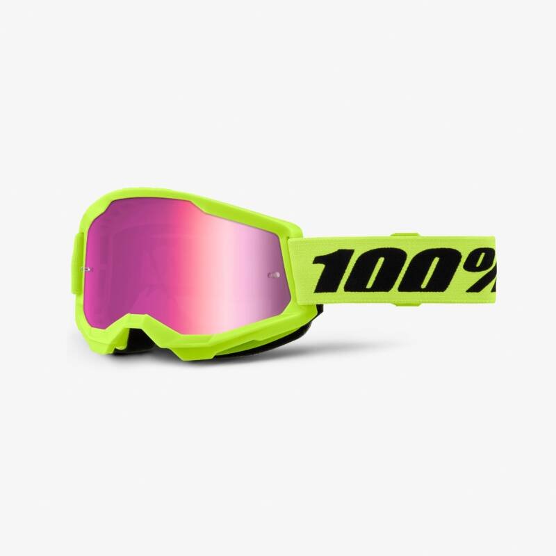 Óculos 100% Strata 2 amarelo fluorescente, lente rosa espelhada, vista de três quartos