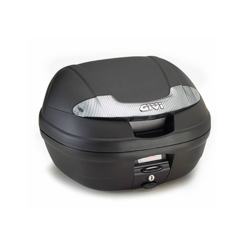 Top case GIVI E340NT Vision Tech preto, capacidade de 34 litros, vista frontal em perspetiva