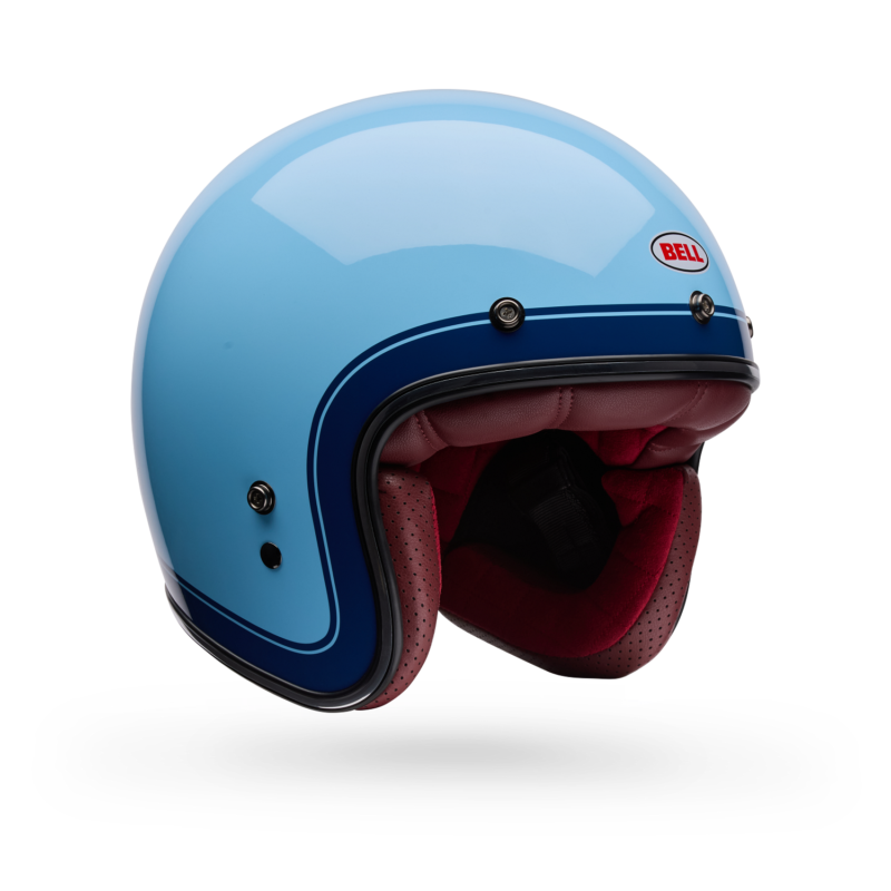 Capacete jet Bell Custom 500 Crate ECE Ice Blue — vista de três quartos