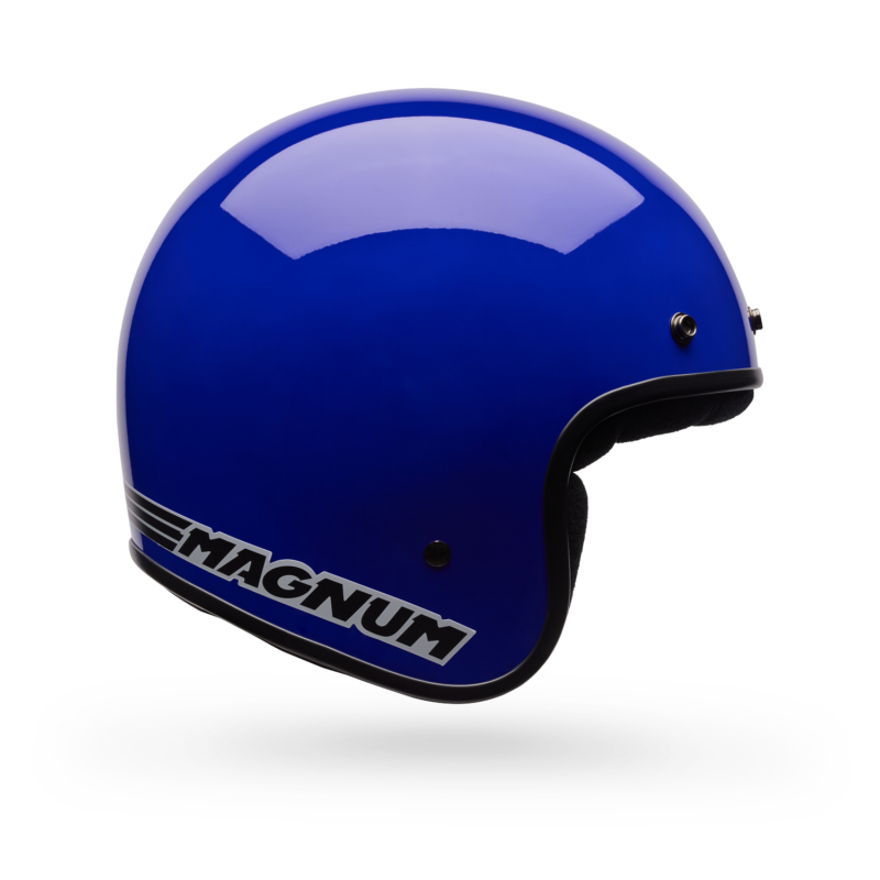 Capacete jet Bell Magnum Solid ECE Blue azul, perspetiva traseira de três quartos